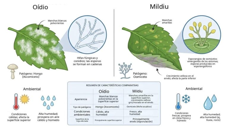 Oídio y mildiú velloso comparación científica